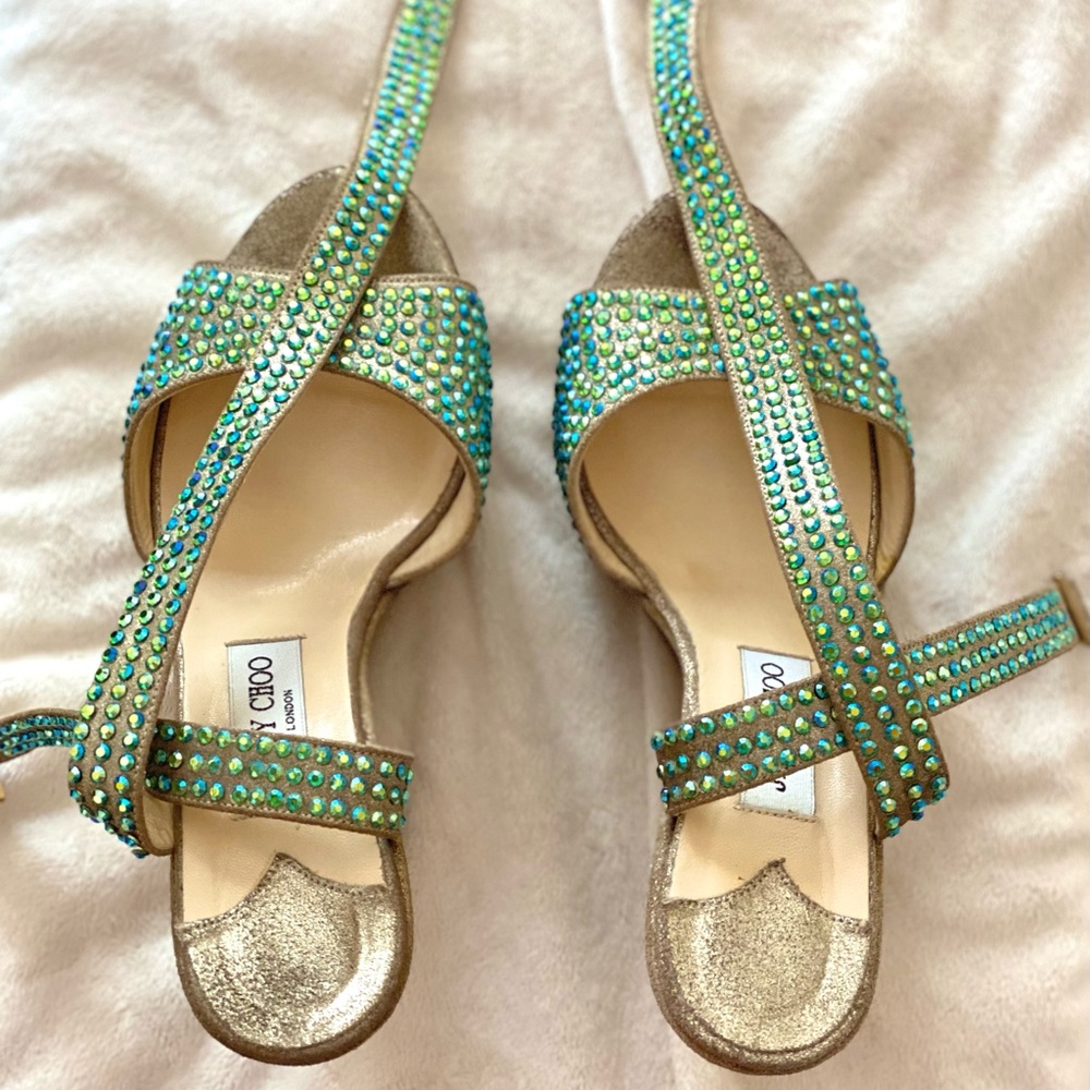 If Mermaids had feet: Jimmy Choo gold platform wedges with Swarovski crystals - Picture 8 of 12